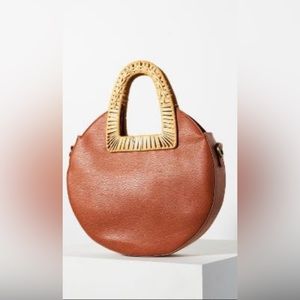 Circular Vegan Leather and Rattan bag